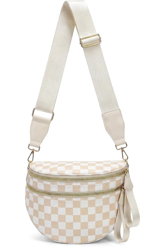 Checkered Crossbody Bag Nylon Bum Bags for Women Spacious Handbags Checkered Purse Fanny Packs with Shoulder Strap