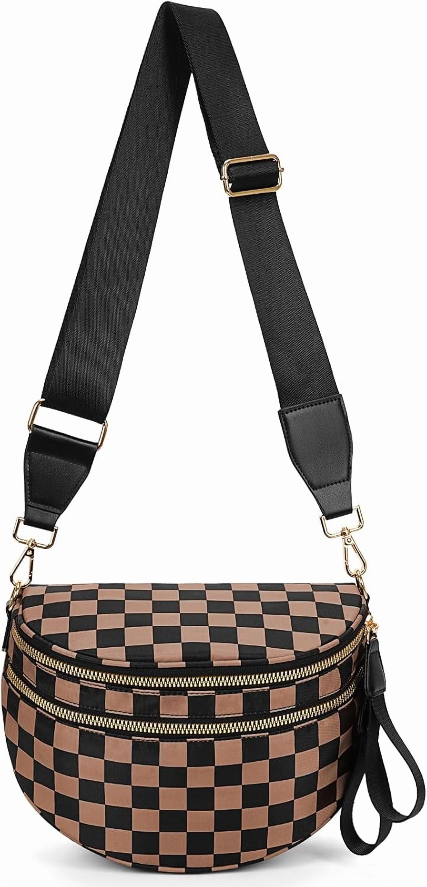 Checkered Crossbody Bag,Spacious Bum Bags for Women Nylon Crossbody Fanny Packs Checkered Purse Belt Wallet