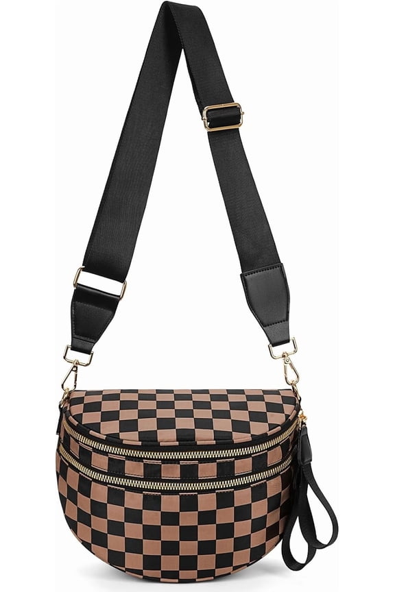Checkered Crossbody Bag,Spacious Bum Bags for Women Nylon Crossbody Fanny Packs Checkered Purse Belt Wallet