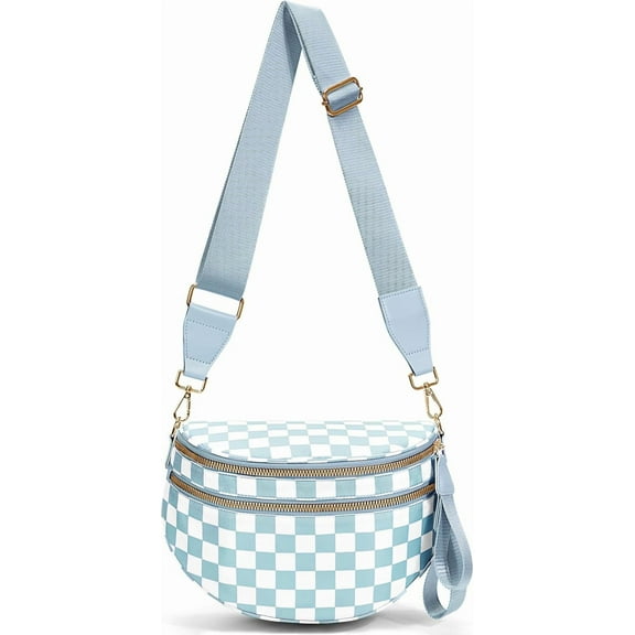 Checkered Crossbody Bag,Spacious Bum Bags for Women Nylon Crossbody Fanny Packs Checkered Purse Belt Wallet