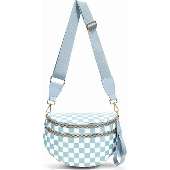 Checkered Crossbody Bag,Spacious Bum Bags for Women Nylon Crossbody Fanny Packs Checkered Purse Belt Wallet