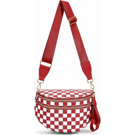 Checkered Crossbody Bag,Spacious Bum Bags for Women Nylon Crossbody Fanny Packs Checkered Purse Belt Wallet