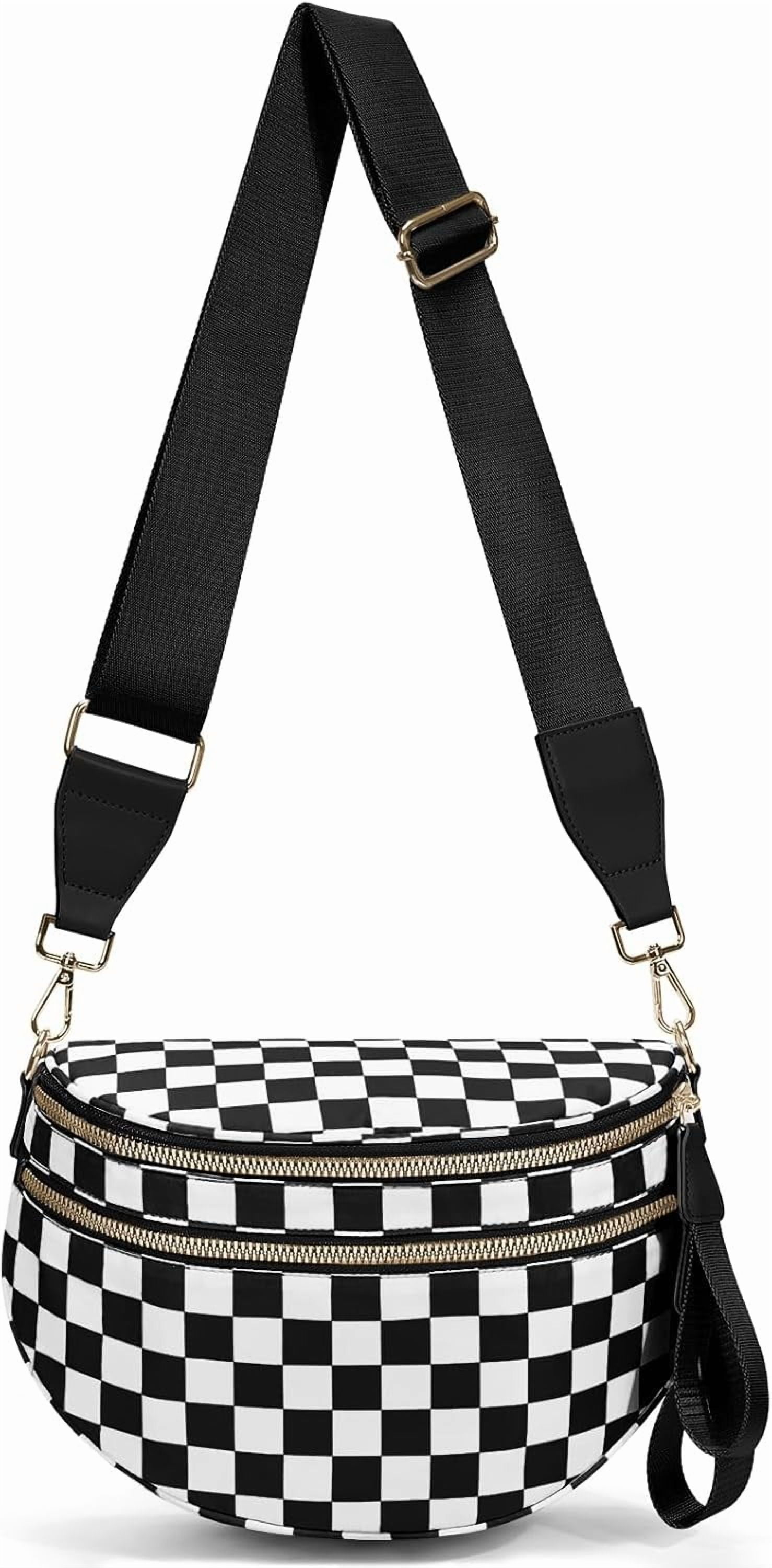 Checkered Crossbody Bag,Spacious Bum Bags for Women Nylon Crossbody Fanny Packs Checkered Purse Belt Wallet