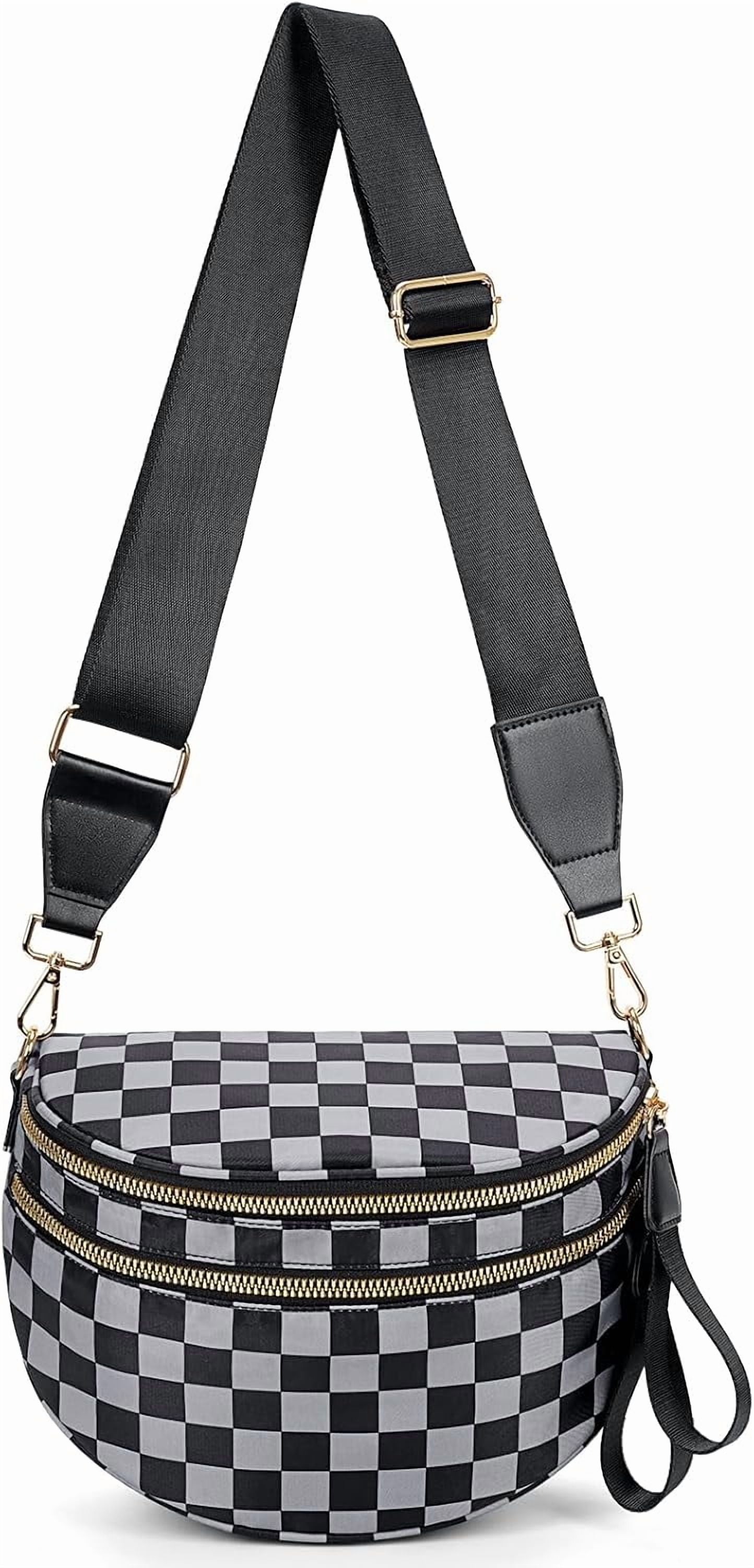 Checkered Crossbody Bag,Spacious Bum Bags for Women Nylon Crossbody Fanny Packs Checkered Purse Belt Wallet