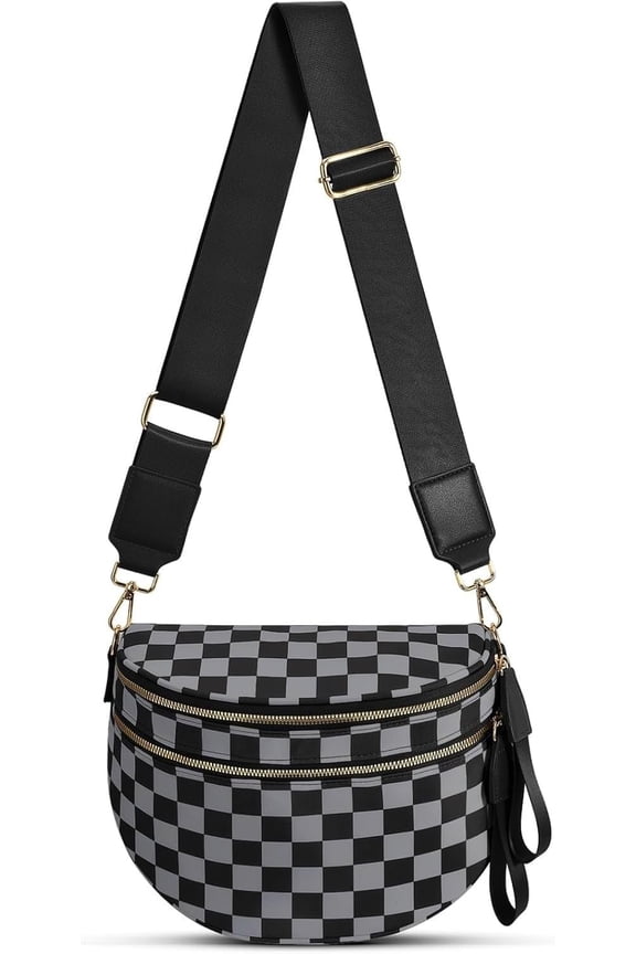 Checkered Crossbody Bag for Women Bum Bag Spacious Nylon Fanny Packs Purses Bag Handbags