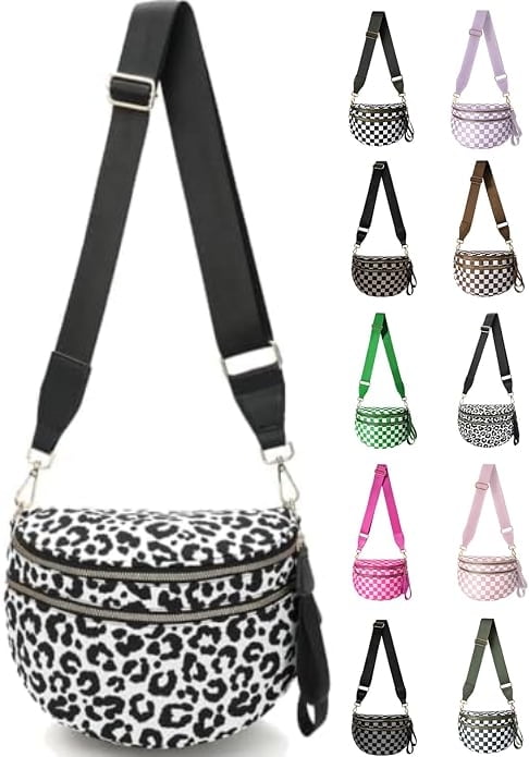 Spacious Checkered Nylon Crossbody Bag Bum Bag