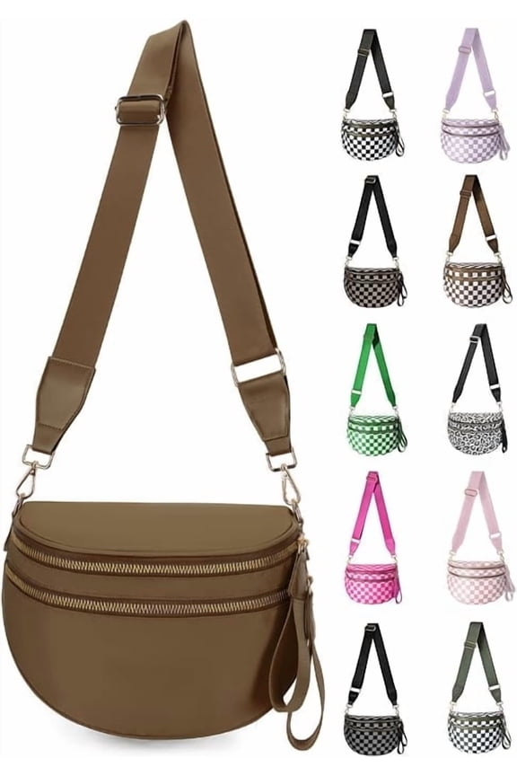 Checkered Crossbody Bum Bag for Women Nylon Checkereds Crossbody Bag Spacious Checkered Purse Bum Bag (Caramel-A)