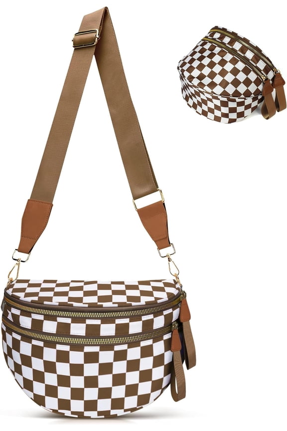 Checkered Crossbody Bum Bags for Women, Spacious Nylon Bum Bag witn Adjustable Strap