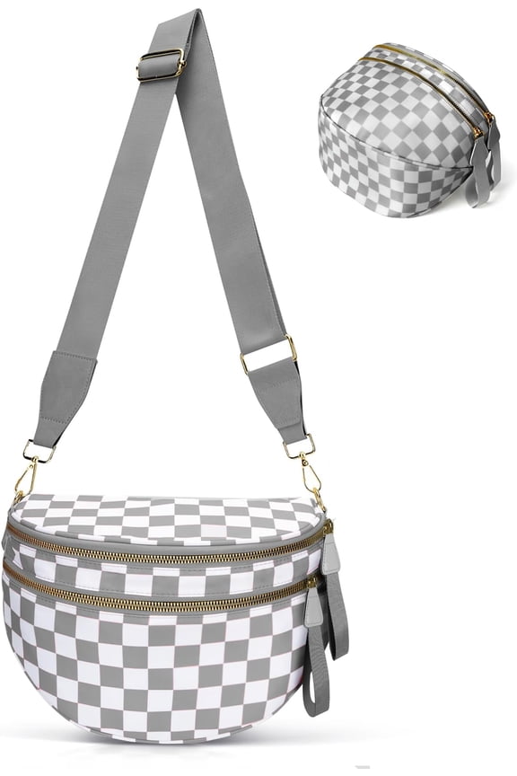 Checkered Crossbody Bum Bags for Women, Spacious Nylon Bum Bag witn Adjustable Strap