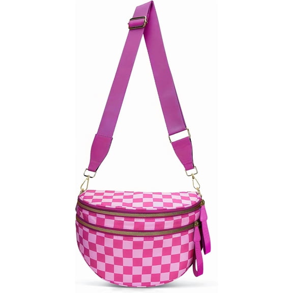 Checkered Crossbody Bum Bags for Women, Spacious Nylon Sling Bag Fanny Pack witn Adjustable  Strap Belt Bag