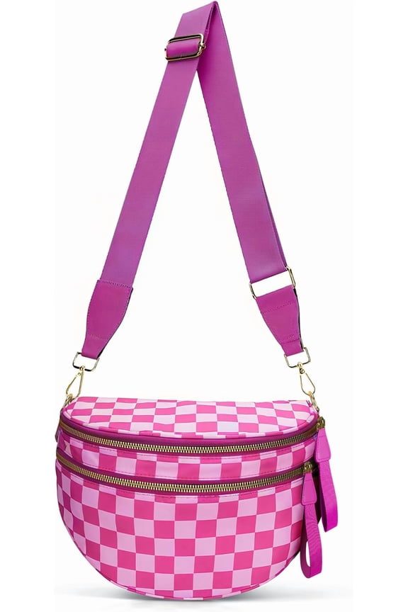 Checkered Crossbody Bum Bags for Women, Spacious Nylon Sling Bag Fanny Pack witn Adjustable  Strap Belt Bag