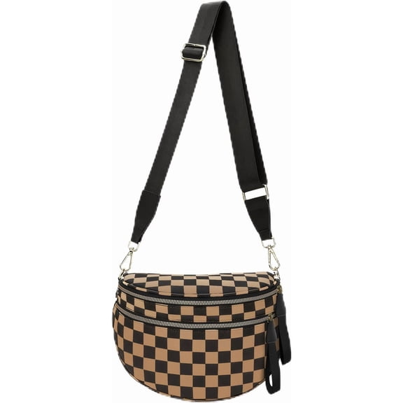 Checkered Crossbody Bum Bags for Women, Spacious Nylon Sling Bag Fanny Pack witn Adjustable Strap Belt Bag