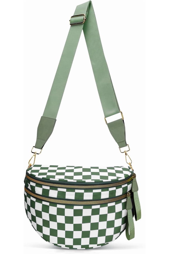Checkered Crossbody Bum Bags for Women, Spacious Nylon Sling Bag Fanny Pack witn Adjustable Strap Belt Bag