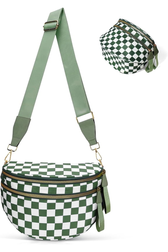 Checkered Crossbody Bum Bags for Women, Spacious Nylon Sling Bag Fanny  witn Adjustable  Strap Belt Bag