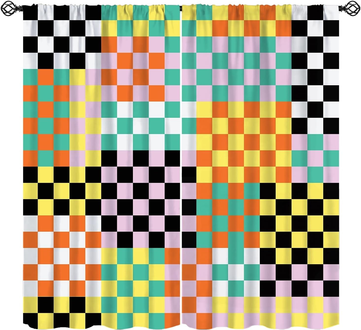 Checkered Curtains, Retro Colorful Checkerboard Groovy Aesthetic Modern ...
