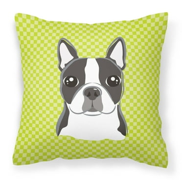 Checkered Cute Dog Face Fabric Decorative Pillow