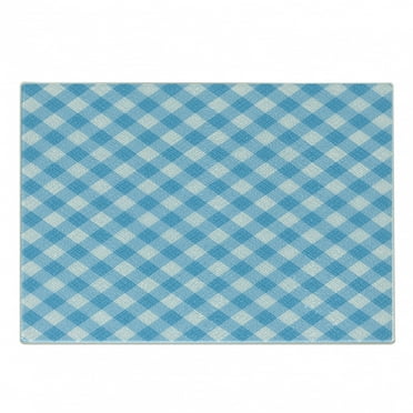 Checkered Cutting Board, Blue and White Gingham Image Country Style Plaid Crossed Stripes, Decorative Tempered Glass Cutting and Serving Board, Small Size, Blue White, by Ambesonne
