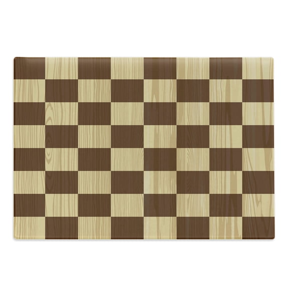 Checkered Cutting Board, Empty Checkerboard Wooden Seem Mosaic Texture Image Chess Game Hobby Theme, Decorative Tempered Glass Cutting and Serving Board, Large Size, Brown Pale Brown, by Ambesonne