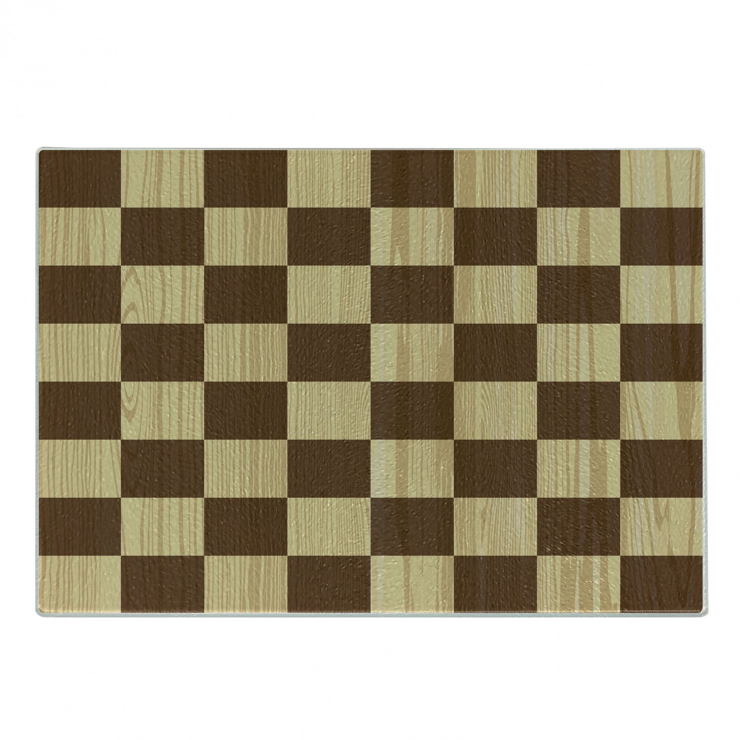 Checkered Cutting Board, Empty Checkerboard Wooden Seem Mosaic Texture Image Chess Game Hobby Theme, Decorative Tempered Glass Cutting and Serving