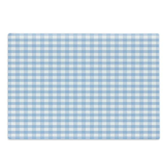 Checkered Cutting Board, Little Squares and Stripes Pastel Color Gingham Repeating Rows Vintage Tile, Decorative Tempered Glass Cutting and Serving Board, Large Size, Pale Blue White, by Ambesonne