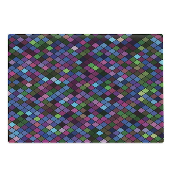 Checkered Cutting Board, Little Squares with Vibrant Colors in Diagonal Order Mosaic of Pixel Pattern, Decorative Tempered Glass Cutting and Serving Board, Large Size, Multicolor, by Ambesonne