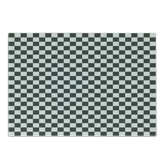 Checkered Cutting Board, Monochrome Composition Classical Chessboard Inspired Abstract Tile Print, Decorative Tempered Glass Cutting and Serving Board, Small Size, Grey White, by Ambesonne