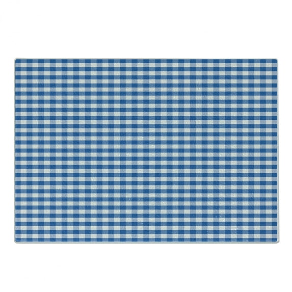 Checkered Cutting Board, Monochrome Gingham Checks Classical Country Culture Old Fashioned Grid Design, Decorative Tempered Glass Cutting and Serving Board, Small Size, White Blue, by Ambesonne
