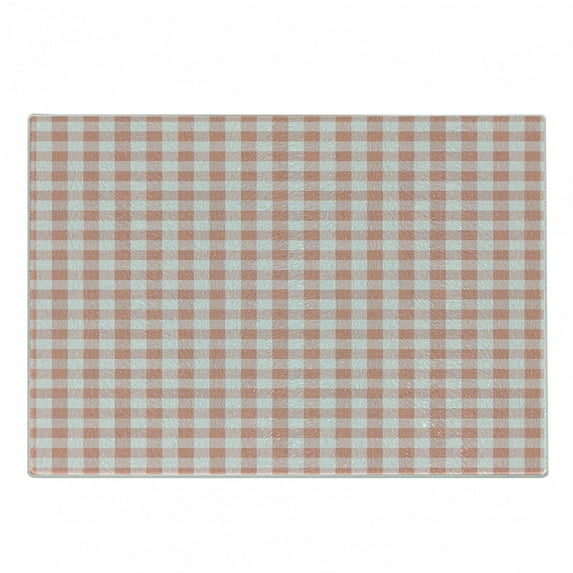 Checkered Cutting Board, Picnic in Countryside Themed Gingham Pattern in Soft Colored Print, Decorative Tempered Glass Cutting and Serving Board, Small Size, Pale Peach and White, by Ambesonne
