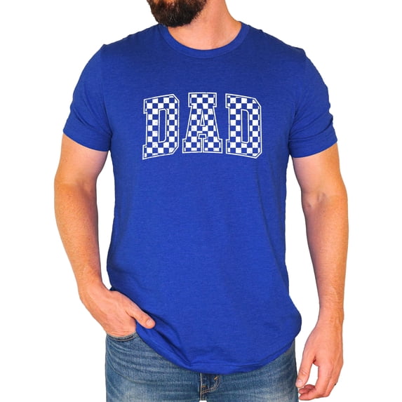 Checkered Dad Shirt for Men Trendy Vintage Graphic Tee for Cool Father Vintage Royal Shirt Adult Large