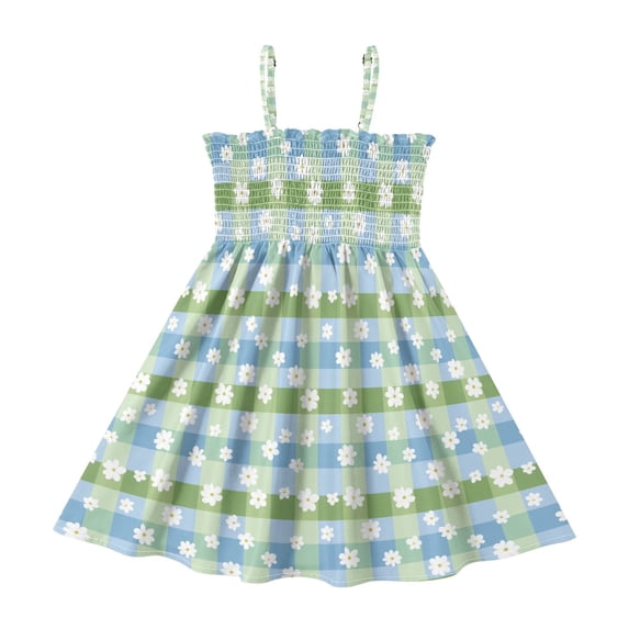 Checkered Daisy Girls Casual Summer Dress Sleeveless Smocked Sundress ...