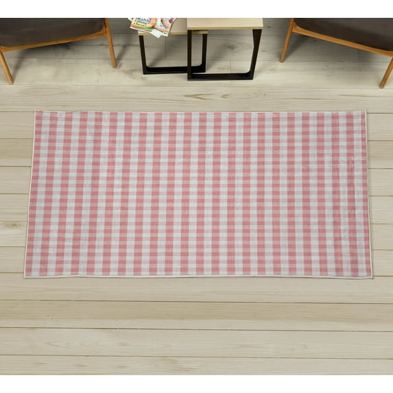 Checkered Decorative Rug, Monochrome Gingham Checks Classical Country Culture Old Fashioned Grid Design, Quality Carpet for Bedroom Dorm and Living Room, 6 Sizes, Pastel Pink, by Ambesonne