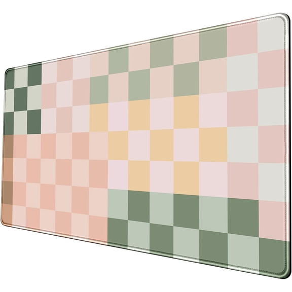 Checkered Desk Mat Cute Pink Pastel XXL Large Mouse Pad Aesthetic Boho Desk Pad with Stitched Edges, Office Decor Keyboard Pad Mouse Mat for Computer