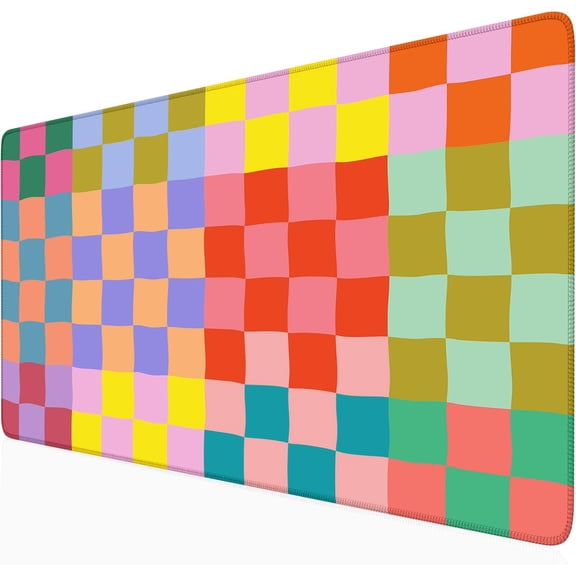 Checkered Desk Mat Retro Cute Mouse Pad XXL Large Mouse Pad, Desk Matt for Desktop Keyboard Pad Mouse Mat Computer Decor with Stitched Edges 31.5 X 15.7In