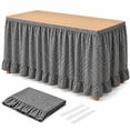 thumbnail image 1 of Checkered Desk Skirt, 6ft Table Skirt with Ruffled Hem (Black) for Parties and Display Tables, 1 of 8