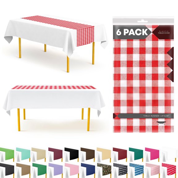 Checkered Disposable Table Runner, 14x108 Inch, 6 Pack, Red Gingham Design, Perfect for Catering, Anniversaries, Restaurant Decor