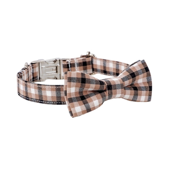 Checkered Dog Collar with Bow Tie, Adjustable Durable Soft Breakaway Plaid Gingham Collar for Summer, Fancy Pet Accessory for Male Dogs, Seasonal Decor (Black XS)