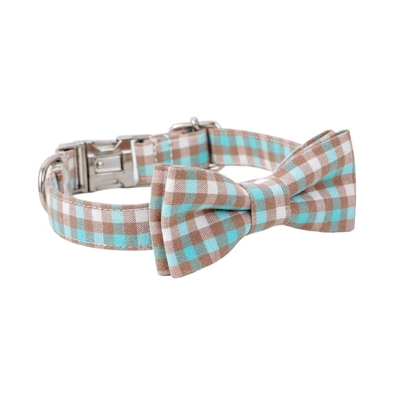 Checkered Dog Collar with Bow Tie, Adjustable Durable Soft Breakaway Plaid Gingham Collar for Summer, Fancy Pet Accessory for Male Dogs, Seasonal Decor (Green M)