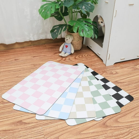 Checkered Dog Feeding Mat, Absorbent Mats for Dog Food and Water Bowl, Dispenser, Retro Aesthetic Pink Checkerboard Pet Placemat for Dogs, Cats, Puppy Accessories, 12" X19\u201d