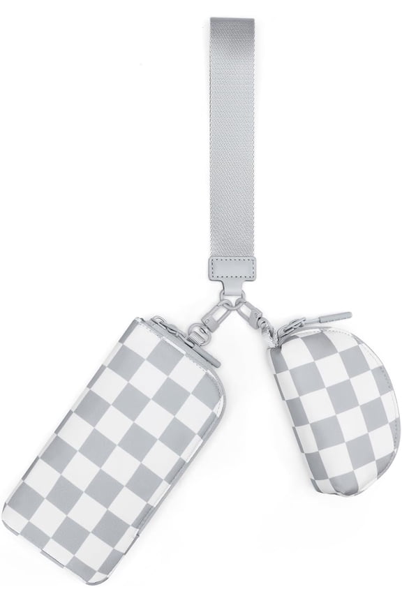 Checkered Dual Pouch Wristlet Wallets for Women Fits Phone Small Travel Zip Around Wallet with  Purse