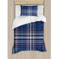 thumbnail image 1 of Checkered Duvet Cover Set, Abstract Striped Design Scottish Culture Inspired Celtic Fashion, Decorative 2 Piece Bedding Set with 1 Pillow Shams, Twin Size, Night Blue Cinnamon, by Ambesonne, 1 of 3