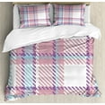 thumbnail image 1 of Checkered Duvet Cover Set, Antique Clothing Pattern Design with Retro Display English Culture, Decorative 3 Piece Bedding Set with 2 Pillow Shams, King Size, Lilac Purple Pale Blue, by Ambesonne, 1 of 3