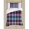 thumbnail image 1 of Checkered Duvet Cover Set, Celtic Tartan Irish Culture Scotland Country Antique Tradition Tile, Decorative 2 Piece Bedding Set with 1 Pillow Shams, Twin Size, Violet Pale Blue Salmon, by Ambesonne, 1 of 3