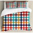 thumbnail image 1 of Checkered Duvet Cover Set, Colorful Fresh Summertime Pattern Design Gingham Plaid Striped Traditional Picnic, Decorative 3 Piece Bedding Set with 2 Pillow Shams, Queen Size, Multicolor, by Ambesonne, 1 of 3
