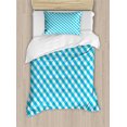 thumbnail image 1 of Checkered Duvet Cover Set, Diagonal Stripes in Aqua Color Monochrome Crossed Lines in Classical Tile Design, Decorative 2 Piece Bedding Set with 1 Pillow Shams, Twin Size, Aqua White, by Ambesonne, 1 of 3