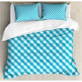thumbnail image 1 of Checkered Duvet Cover Set, Diagonal Stripes in Aqua Color Monochrome Crossed Lines in Classical Tile Design, Decorative 3 Piece Bedding Set with 2 Pillow Shams, Queen Size, Aqua White, by Ambesonne, 1 of 3