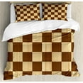 thumbnail image 1 of Checkered Duvet Cover Set, Empty Checkerboard Wooden Seem Mosaic Texture Image Chess Game Hobby Theme, Decorative 3 Piece Bedding Set with 2 Pillow Shams, Queen Size, Brown Pale Brown, by Ambesonne, 1 of 3