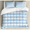 thumbnail image 1 of Checkered Duvet Cover Set, Gingham Motif with Little Hearts Pastel Blue Shower Theme, Decorative 3 Piece Bedding Set with 2 Pillow Shams, King Size, Pale Blue White, by Ambesonne, 1 of 3