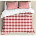 thumbnail image 1 of Checkered Duvet Cover Set, Horizontally Striped Design Gingham Inspired Old Fashioned Traditional Print, Decorative 3 Piece Bedding Set with 2 Pillow Shams, Queen Size, Coral White, by Ambesonne, 1 of 3