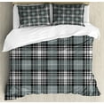 thumbnail image 1 of Checkered Duvet Cover Set, Old Fashioned Plaid Tartan Dark Colors Classic English Tile Symmetrical, Decorative 3 Piece Bedding Set with 2 Pillow Shams, Calking Size, Seal Brown Dimgray, by Ambesonne, 1 of 3