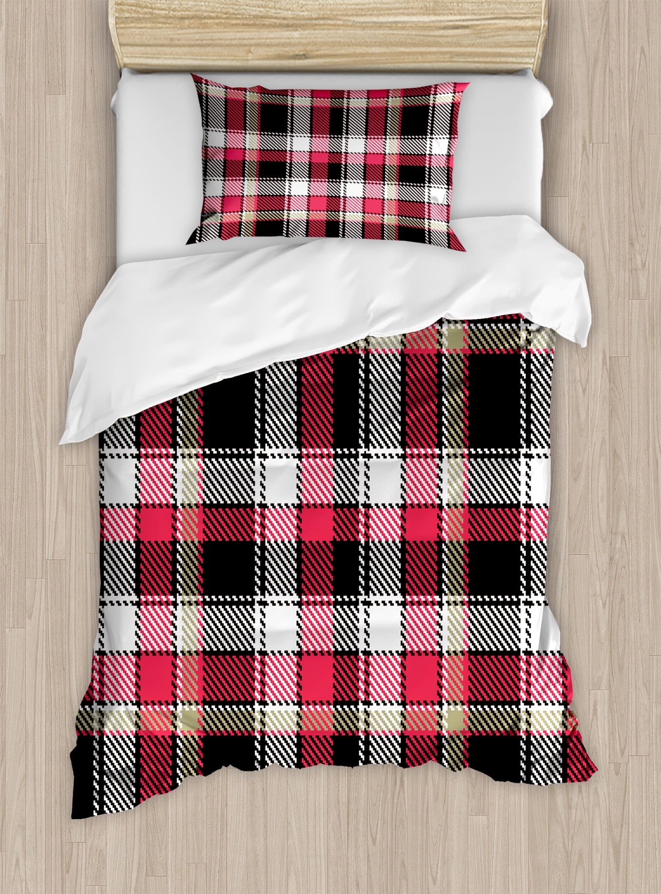 Checkered Duvet Cover Set, Pattern with Squares Mosaic Diagonal